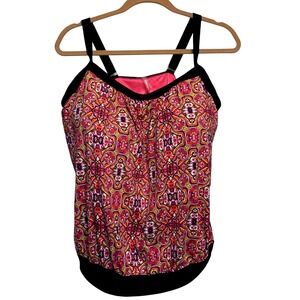 Lands End Tankini Top 12 DDD Medallion Paisley Blouson Swim Bohemian Summer
